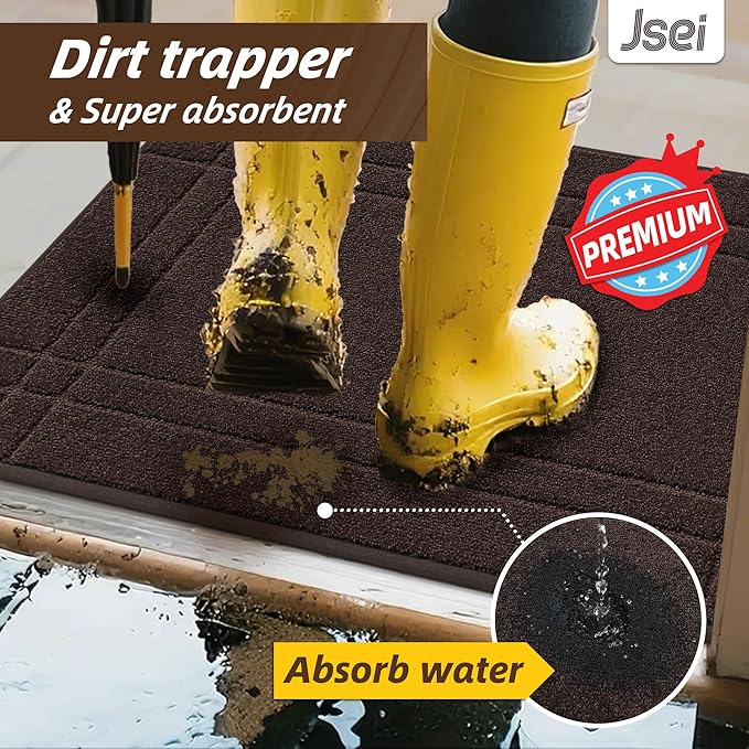 JSEI Entryway Rugs Doormat 24"x36", Non-Slip Dirt Trapper Door Mats Indoor, Washable Absorbent and Stain Resist Welcome Floor Mat for Front Door, Dog Door Mat, Muddy Wet Shoes & Paws, Brown-Ruum Studio Home