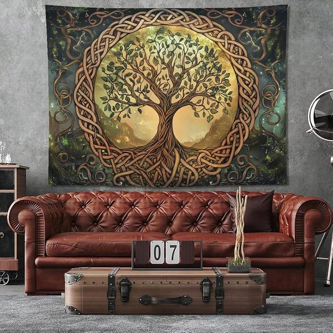 keowhsf Tree of Life Tapestry – Fantasy Forest Nature Landscape Wall Art with Mystic Green Aesthetic, Large Wall Hanging for Bedroom, Living Room, Home Decor-Ruum Studio Home