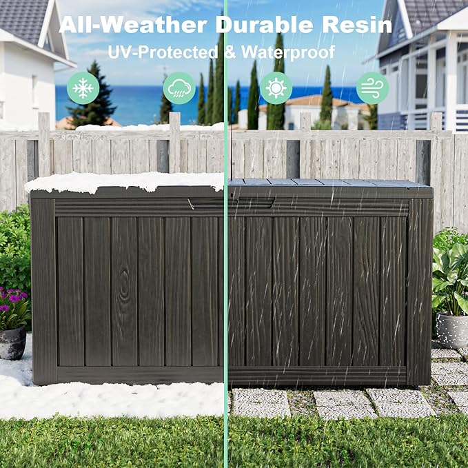 Vixzen 80 Gallon Resin Deck Box, Lockable Outdoor Storage Box for Patio Cushions Storage Furniture,Garden Tools, Pool Supplies, Weatherproof and UV Resistant,Black-Ruum Studio Home