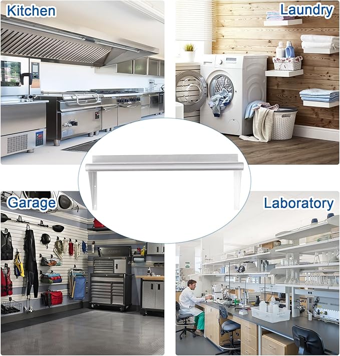 HARDURA Stainless Steel Shelf 12" x 48", 250lb Commercial Shelves Wall Mount Metal Shelving with Backsplash and Brackets for Kitchen, Restaurant, Laundry Room and Home-Ruum Studio Home