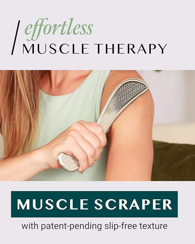 Muscle Scraper Tool with Patent-Pending Non-Slip Grip – Family-Owned Brand - Myofascial Release Tool to Relieve Tension – Massage Scraper for Sore Muscles - Stainless Steel Gua Sha for The Whole Body-Ruum Studio Home