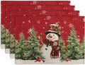 Snowman Christmas Red Placemats Set of 4 Xmas Tree Cardinal Snowflakes Linen Table Mats Seasonal Winter Holiday Place Mats Washable Placemat for Party Kitchen Dining Outdoor Indoor Decor-Ruum Studio Home