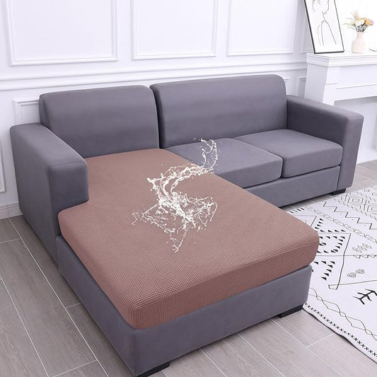 hyha Waterproof Sectional Couch Covers, Non Slip Sofa Couch Cushion Covers L Shape, Thick Stretch Jacquard Fabric, Washable Sofa Slipcovers with Elastic Bottom (1 Piece for Chaise, Camel)-Ruum Studio Home