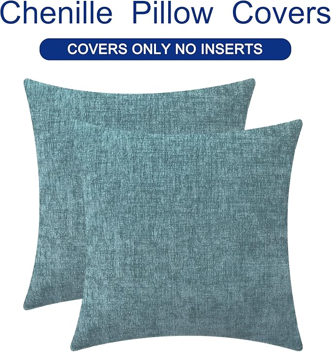CaliTime Throw Pillow Covers Decorative 16 X 16 Inches Pack of 2 Cozy Chenille Cushion Cases for Couch Sofa Bed Living Room Home Smoke Blue-Ruum Studio Home