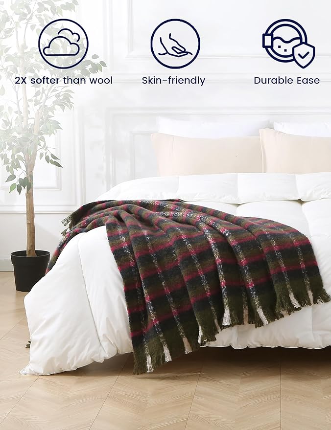 ZonLi Christmas Plaid Throw Blanket, 50" x 60" Christmas Decorative Blankets, Decorative Vintage Throws with Tassel for Couch, Bed, Sofa, Chair, Outdoor, Cozy Warm Lightweight Farmhouse Blankets-Ruum Studio Home