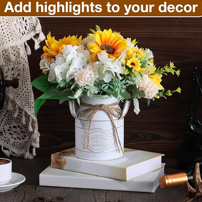 6 Inch Farmhouse Vase Decor Milk Can Vintage Flower Jug Galvanized Metal Vase with Handle Rustic Flower Buckets for Thanksgiving Christmas Table Centerpiece Weddings Gifts(Retro White,4 Pcs)-Ruum Studio Home
