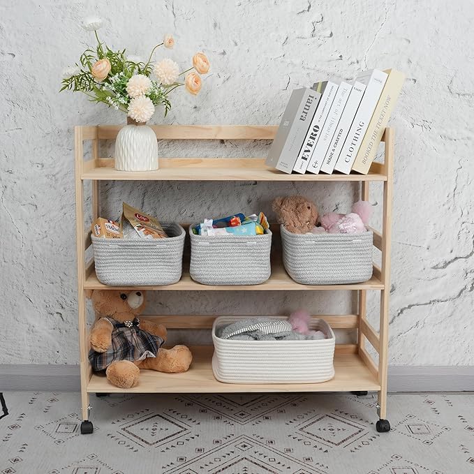 Small Woven Storage Baskets 12“X8”X5“ Decorative Rope Bins for Organizing Shelves, Closets, and Toys, Empty Gift Baskets, Cute Organizer Basket for Home and Office (grey, regular)-Ruum Studio Home