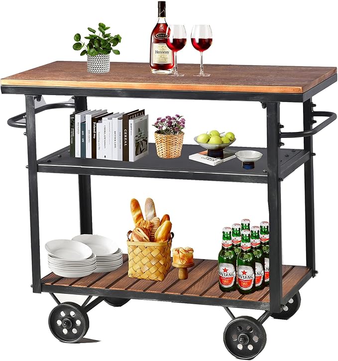 Diwhy Industrial 3 Tier Rolling Utility Storage Cart Wine Beverage, Metal Wine Rack with Wheels Kitchen Bar Dining Room Tea Wine, Storage Cart with Wood-Ruum Studio Home