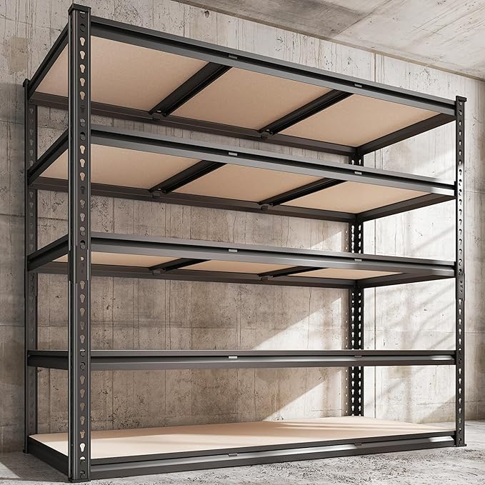 REIBII 48" W Garage Shelving Heavy Duty, 3000LBS Storage Shelves, 5-Tier Adjustable Metal Shelving, Garage Shelves Sturdy Industrial Shelf, Easy Assemble, 72" H x 48" W x 18" D-Ruum Studio Home