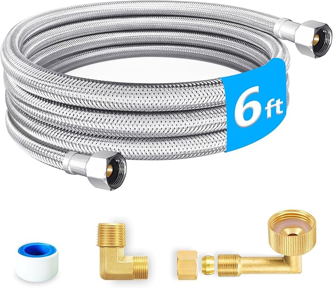 Dishwasher Installation Kit - 6 FT Premium Stainless Steel Braided Dishwasher Hose kit,Food Grade PEX Inner Tube Dishwasher Water Supply Line with 3/8"x3/8"MIP Elbow,3/8"x 3/4" FHT Elbow-Ruum Studio Home