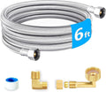 Dishwasher Installation Kit - 6 FT Premium Stainless Steel Braided Dishwasher Hose kit,Food Grade PEX Inner Tube Dishwasher Water Supply Line with 3/8"x3/8"MIP Elbow,3/8"x 3/4" FHT Elbow-Ruum Studio Home