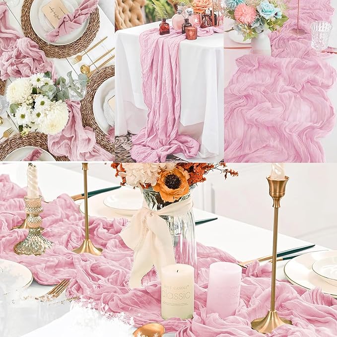 Light Pink Cheesecloth Table Runner 6 Pack 10FT Rustic Gauze Fabric Cheese Cloth Table Runner for Wedding 20 x 120 Inch Long Bridal Baby Shower Table Decorations Boho Sheer Birthday Party Table Decor-Ruum Studio Home