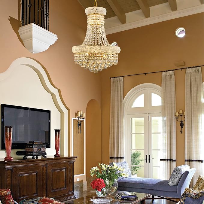 10 - Light Unique Empire Crystal Chandelier for Foyer Entryway Living Room Dining Room Bedroom Hallway Gold Finish-Ruum Studio Home