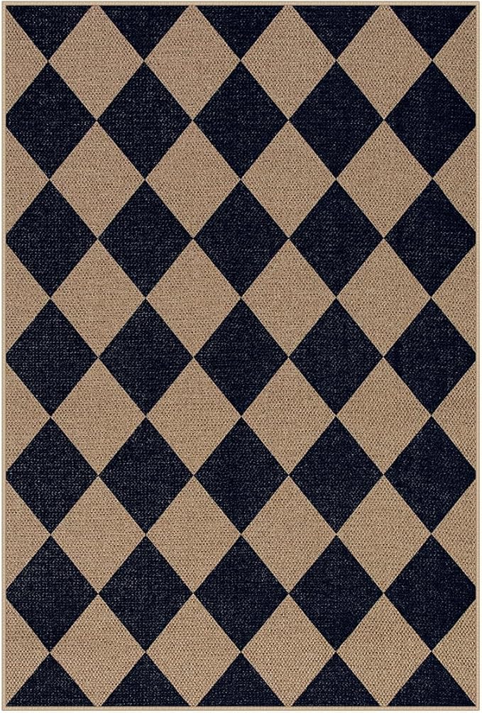 Lahome Checkered Easy Jute Kitchen Rug, 2x3 Indoor Door Mat Small Neutral Area Rug, Farmhouse Diamond Non Slip Non Shedding Lightweight Floor Carpet for Entry Porch-Ruum Studio Home