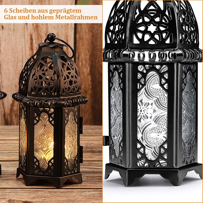 Metal Candle Holder 4PCS Transparent Glass Moroccan Style Hanging Lanterns Creative Wedding Home Tabletop Decoration Birdcage, Black-Ruum Studio Home