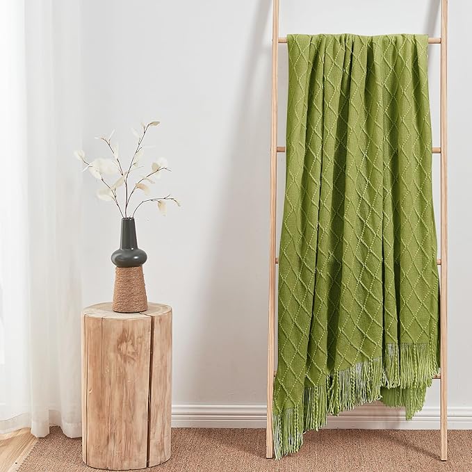 inhand Knitted Throw Blanket for Couch and Bed, Soft Living Room Home Decor Knitted Blanket with Tassel, Outdoor Lightweight Breathable Summer Blanket, Farmhouse Warm Woven Decorative, 50"x60"-Ruum Studio Home