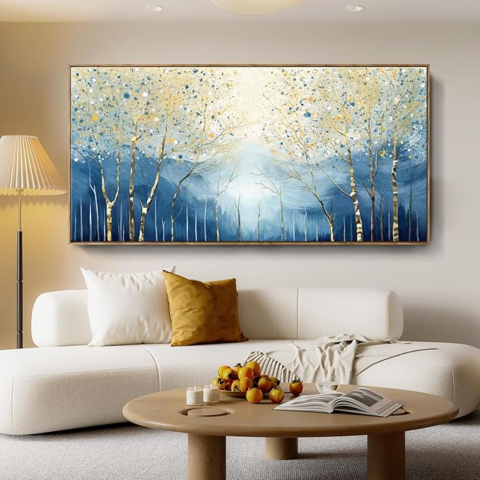 amatop Extra Large Framed Wall Picture for Living Room Abstract Forest Canvas Art Print Modern Landscape Tree of Life Picture Oversized Birch Artwork Bedroom Home Office Decor Blue Orange 58x29 Inch-Ruum Studio Home