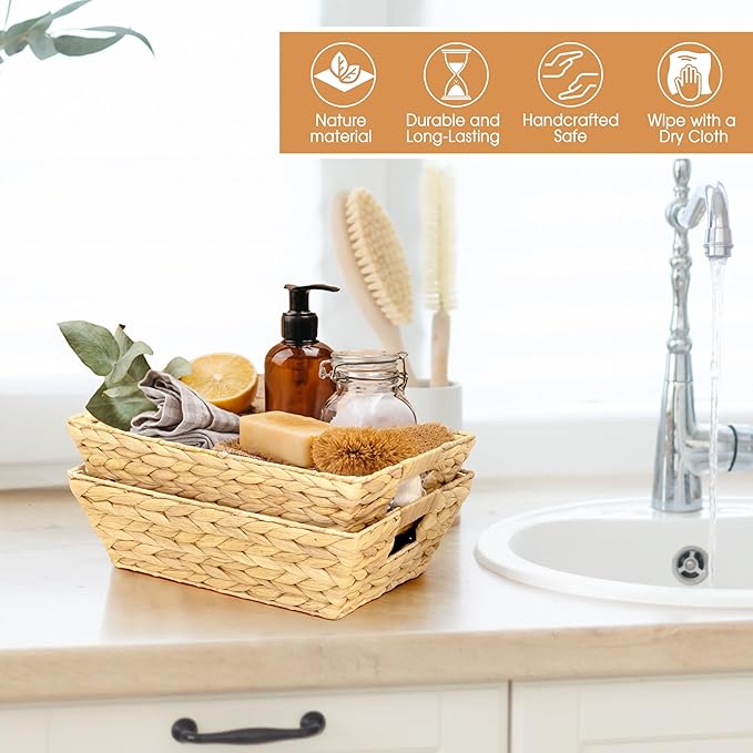 Set of 3 Snack Baskets, Wicker Snack Basket Organizer for Office, Small Wicker Baskets with Handles, (3 Medium Basket)-Ruum Studio Home