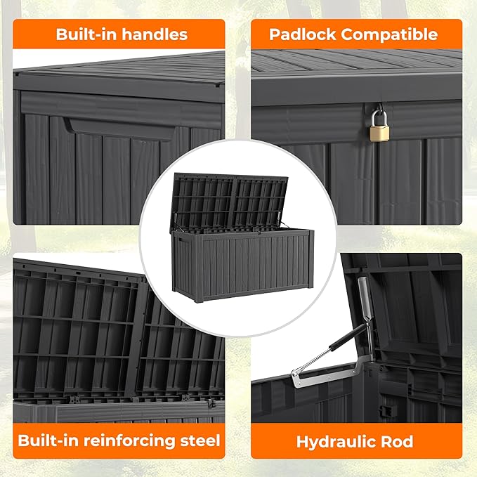 180 Gallon Deck Box Large Outdoor Storage for Patio Furniture,Outdoor Cushions,Garden Tools and Pool Supplies,Waterproof,Resin,Lockable(Black)-Ruum Studio Home