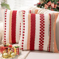 Boho Throw Pillow Covers 18x18 Set of 2 Christmas Decorative Cushion Case Striped Square Pillows Cover Chenille Pillow Cases Accent Neutral Pillowcase for Sofa Couch Bed,Red-Ruum Studio Home