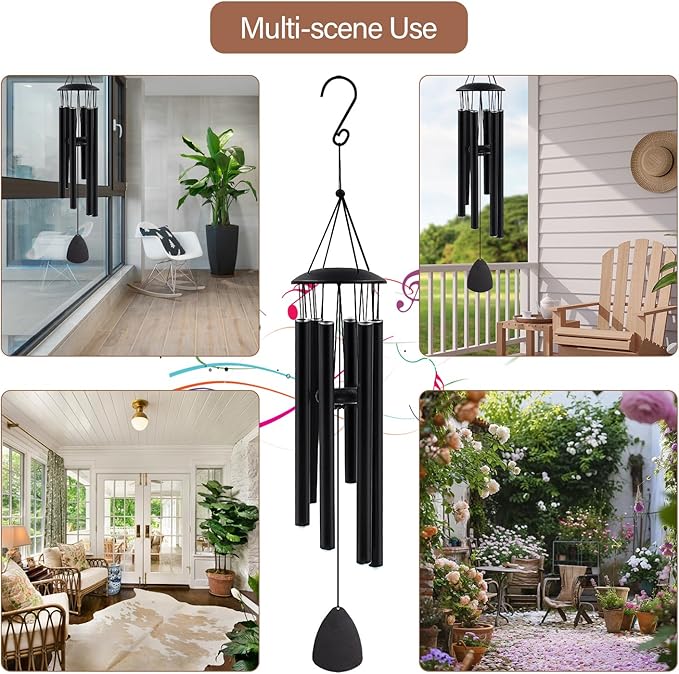 Wind Chimes for Outside, Large Aluminum Wind Chimes – Deep Tones & Soothing Melodies Ideal for Garden, Patio Decor, and Windchimes Outdoors for Loss of Loved One (32'' Black)-Ruum Studio Home