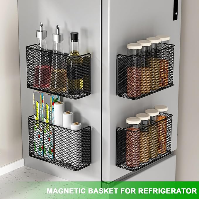 Magnetic Baskets Shelf Bins Organizer Holder Storage Rack Containers for Fridge, Whiteboard, Locker - Home Kitchen Laundry Office School-Ruum Studio Home