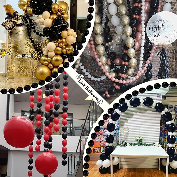 Black Linking Balloons, 100PCS Linked Balloon with Tail for Balloon Wall Arch and Chains, Quick Linkable Balloons for Wedding Birthday Baby Shower Engagement Graduation Party Decorations (10inch)-Ruum Studio Home