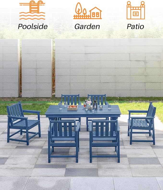 Patio Dining Chair Set of 2, HDPE Outdoor Dining Chair, Ergonomic HDPE Dining Chairs with Deep Seating, All Weather Outdoor Chairs Furniture for Backyard, Deck, Garden, Poolside, Navy-Ruum Studio Home