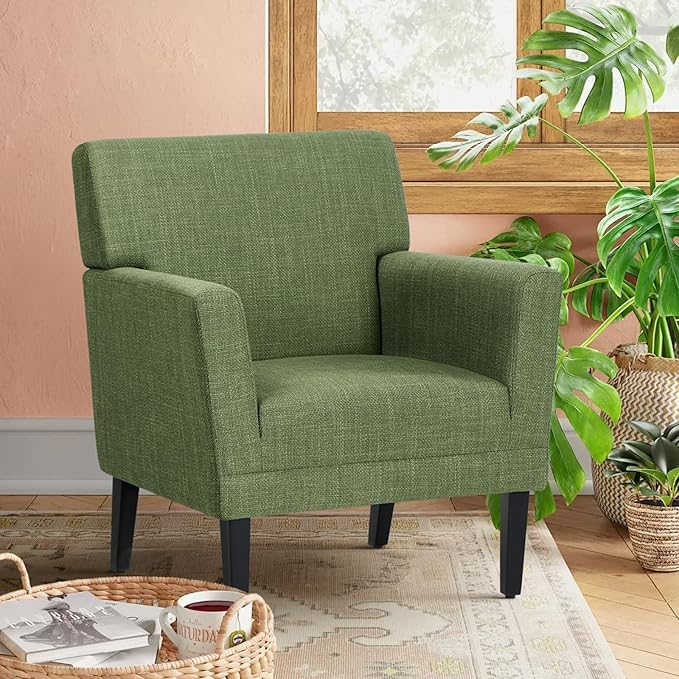 COLAMY Modern Accent Chair for Living Room, Upholstered Fabric Accent Armchair with Back, Soft Single Sofa Chair with Arms for Bedroom/Office/Reception Room, Green-Ruum Studio Home
