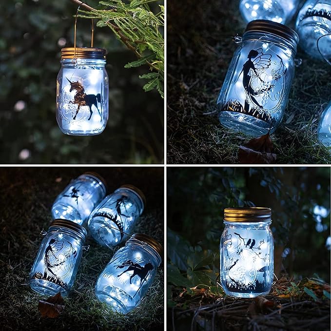 8 Pack Fairy Star Firefly Jar Lids Lights,Solar Fairy String Lids Lights（No Jars）,Waterproof Lantern Mason String Solar Lights with Hangers for Regular Mouth Jars Christmas Gifts(Cold White)-Ruum Studio Home