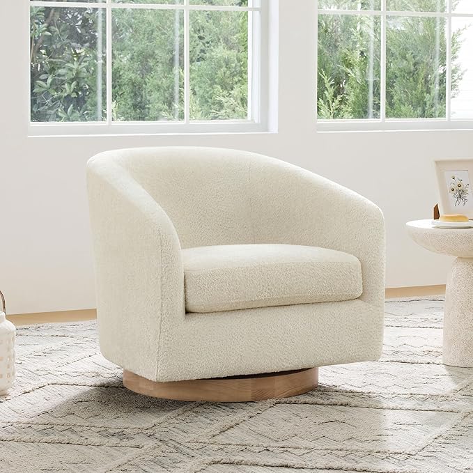 CHITA Swivel Accent Chair, FSC Certified Upholstered Fabric Barrel Chair for Living Room, Fully Assembled, Cream-Ruum Studio Home