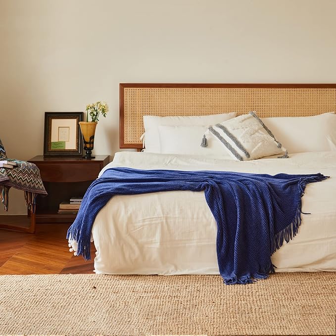 lifein Throw Blanket for Couch, Soft Boho Decor Bed Throw,Cozy Blue Chenille Knitted Small Farmhouse Lightweight Throw for Spring(Blue,50 * 60")-Ruum Studio Home