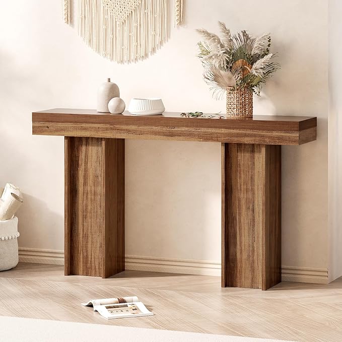 55Inch Farmhouse Console Table,Wooden Rectangular Sofa Table Behind The Couch,Entryway Console Table with Storage for Living Room, Hallway,Entrance (Light Brown)-Ruum Studio Home