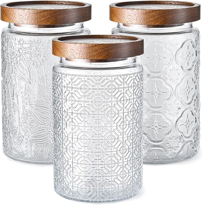 3-Pack 32oz Glass Jar With Airtight Lid,Kitchen Canisters For Countertop,Coffee Sugar Container Set,Pantry Glass Storage Containers For Flour,Candy,Loose Tea,Snack jar-Ruum Studio Home