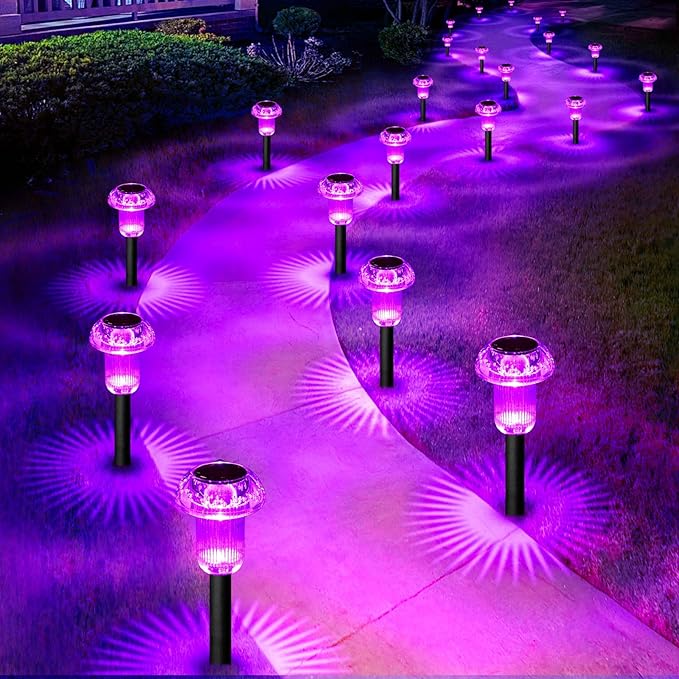 Halloween Solar Lights Outdoor 16 Pack Purple LED Waterproof Mushroom Outside Lights for Yard Garden Patio Pathway Walkway Landscape Halloween Decorations-Ruum Studio Home