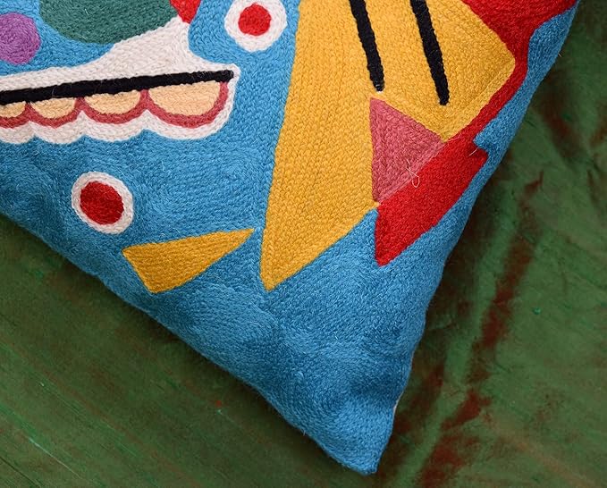 Kandinsky Modern Pillow Cover - Blue Painting | Abstract Throw Pillows | Modern Chair Cushion| Contemporary Accent Pillows | Mid Century Chair Cushions | Handmade Wool Size 18x18-Ruum Studio Home