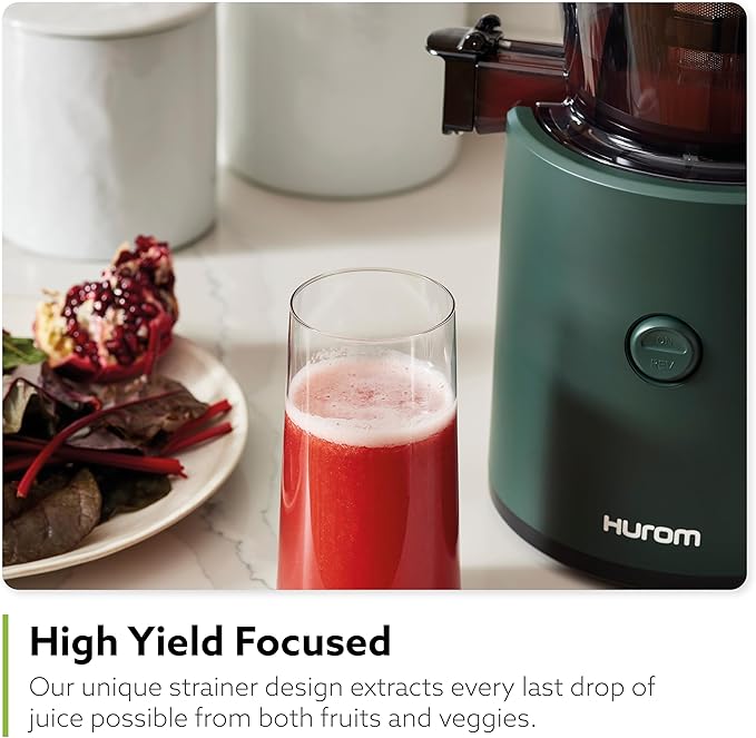 Hurom H320 Cold Press Juicer Machine, Easy to Clean Masticating Slow Juicer, Coarse Strainers, Self-Feeding, Hands Free, Family Size, Quiet Motor, Easy Assembly (Kale/Dark Green)-Ruum Studio Home
