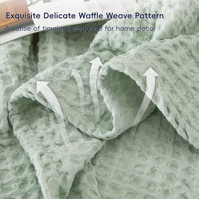PHF Ultra Soft Waffle Weave Throw Blanket 50"x 60"- Washed Lightweight Breathable Cozy Woven Blanket for Bed - Aesthetic Decor for Couch Bedding Sofa Home Car - Sage Green/Mint Green-Ruum Studio Home