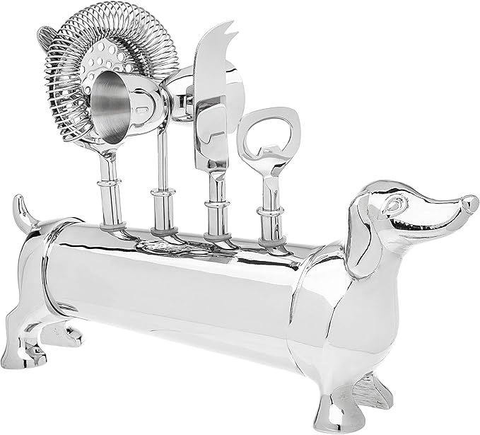 Godinger Bar Tool Set with Stand - Dachshund Bartender Mixology Kit - 5 pc Set-Ruum Studio Home