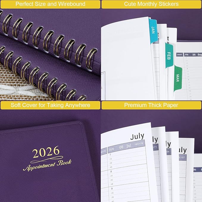 Appointment Book/Planner 2026 - Weekly Appointment Book 2026, January 2026 - December 2026, 8.26"x 11.4", Daily/Hourly Planner with Tabs, 15 Minutes, Wirebound - Purple-Ruum Studio Home