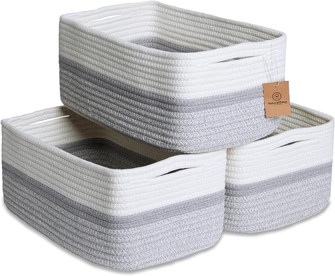 NaturalCozy 13.5”x8.5”x5.5” Storage Baskets for Shelves 3 Pack | Cotton Rope Woven Small Baskets for Organizing | Small Storage Bins for Nursery, Bathroom, Closet, Cube Shelf, Decorative, Gift-Ruum Studio Home