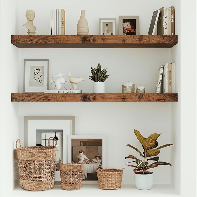 10 inches Deep Floating Shelves 36 inch Long, Sing Shelves for Wall Heavy Duty for Bedroom, Bathroom, Living Room, Kitchen, Office, Farmhouse Shelf Home Decor, Set of 1, Rustic Brown-Ruum Studio Home