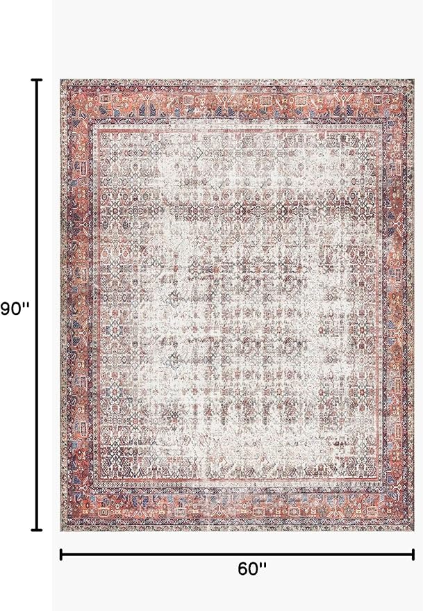 Loloi Layla Collection LAY-12 Ivory/Brick 5'-0" x 7'-6" .13" Thick Area Rug, Soft, Durable, Vintage Inspired, Distressed, Low Pile, Non-Shedding, Easy Clean, Printed, Living Room Rug-Ruum Studio Home