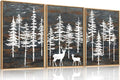 Celestdeco Modern White Forest Framed Canvas Wall Art Set, Minimalist Woodland Art Painting, Retro Tree Landscape Wall Decor, Wildland Deer Artwork for Living Room, Dining Room, Office - 24"x36"x3-Ruum Studio Home