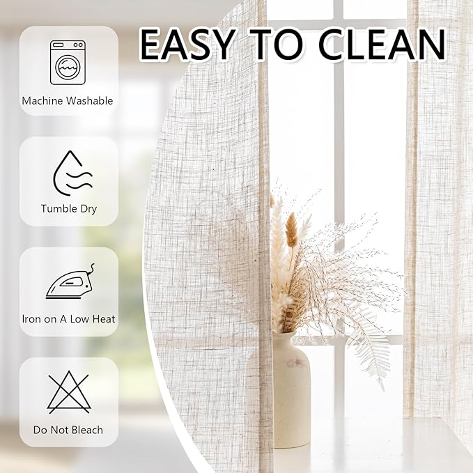 MYSKY HOME Linen Curtains for Living Room, Natural Semi Sheer Curtains & Drapes Light Filtering Farmhouse Country Boho Style Back Tab Draperies for Sliding Glass Door (Customsize, Linen)-Ruum Studio Home