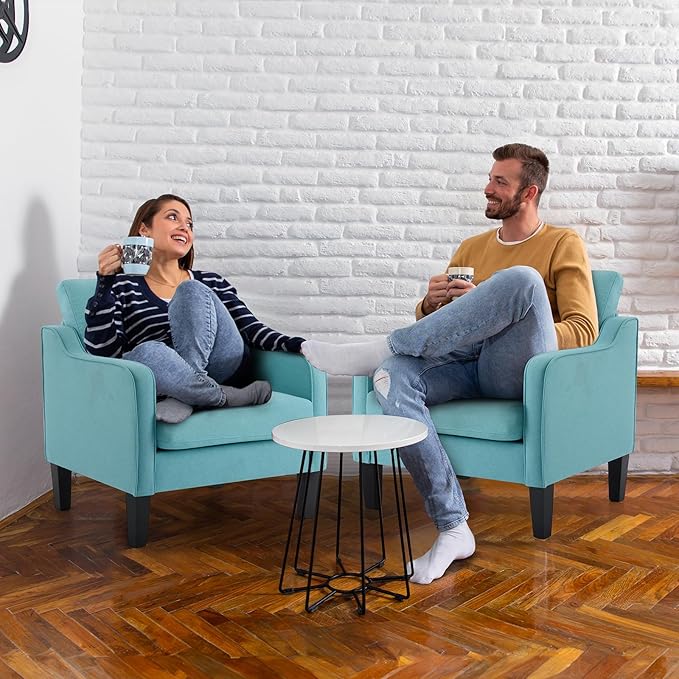 VINGLI Accent Chairs Set of 2 Living Room Chairs Teal Blue Reading Chair for Bedroom Scooped Arm Chair Mid Century Modern Accent Chairs Upholstered Comfy Chair for Apartment, Waiting Room-Ruum Studio Home