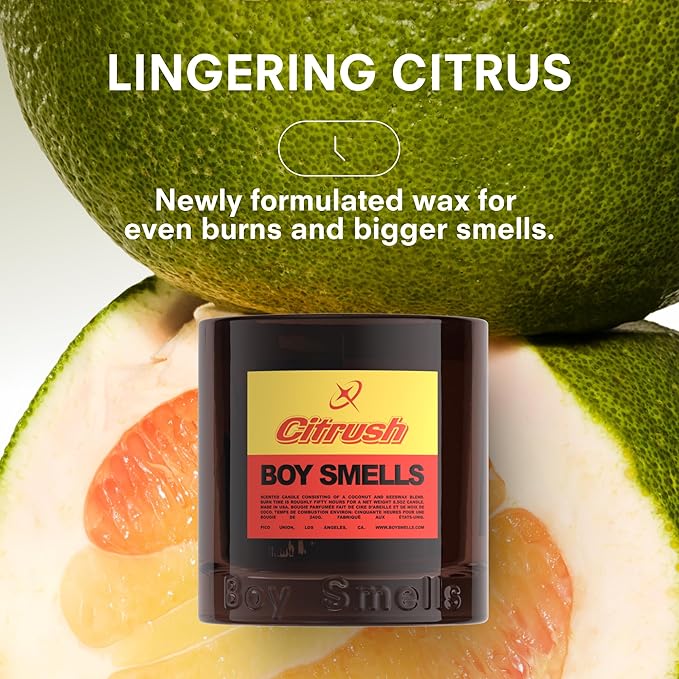 Boy Smells Citrush Candle – Bright Citrus Aroma – Warm Musk Finish – Pomelo Oil – Clean Burning Scented Candle – Long-Lasting Fragrance Throw – Vegan Soy Wax Blend – 9oz Glass Jar-Ruum Studio Home