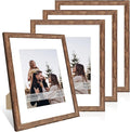 11x14 Picture Frame Set of 4, 11 x 14 Wood Photo Frames with Mat for 8x10, Natural Wooden Frame with Real Glass Cover for Wall and Tabletop Display,Rustic Brown-Ruum Studio Home