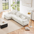Modern L-Shaped Couch, 3-Seater Cloud Couch with Round Bolster Armrests, Oversized Loveseat Sectional Sofa, Chenille Fabric, White-Ruum Studio Home