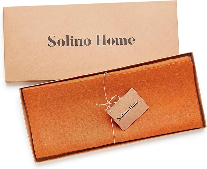 Solino Home Linen Table Runner 108 Inches Long - 100% Pure Linen Persimmon Orange Dining Table Runner 14 x 108 Inch for Fall, Autumn, Halloween, Thanksgiving - Fete-Ruum Studio Home